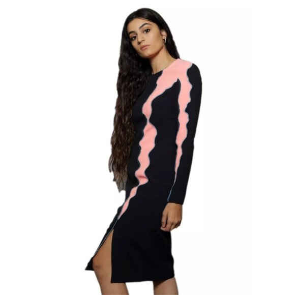 VERSACE Runway F/W 2016 Navy Blue Pink Panelled Wave Dress NWT IT Sz 42 - Picture 3 of 10